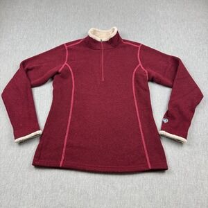 Kuhl Sweater Womens Medium Red Alfpaca 1/4 Zip Pullover Mock Neck Fleece Sherpa
